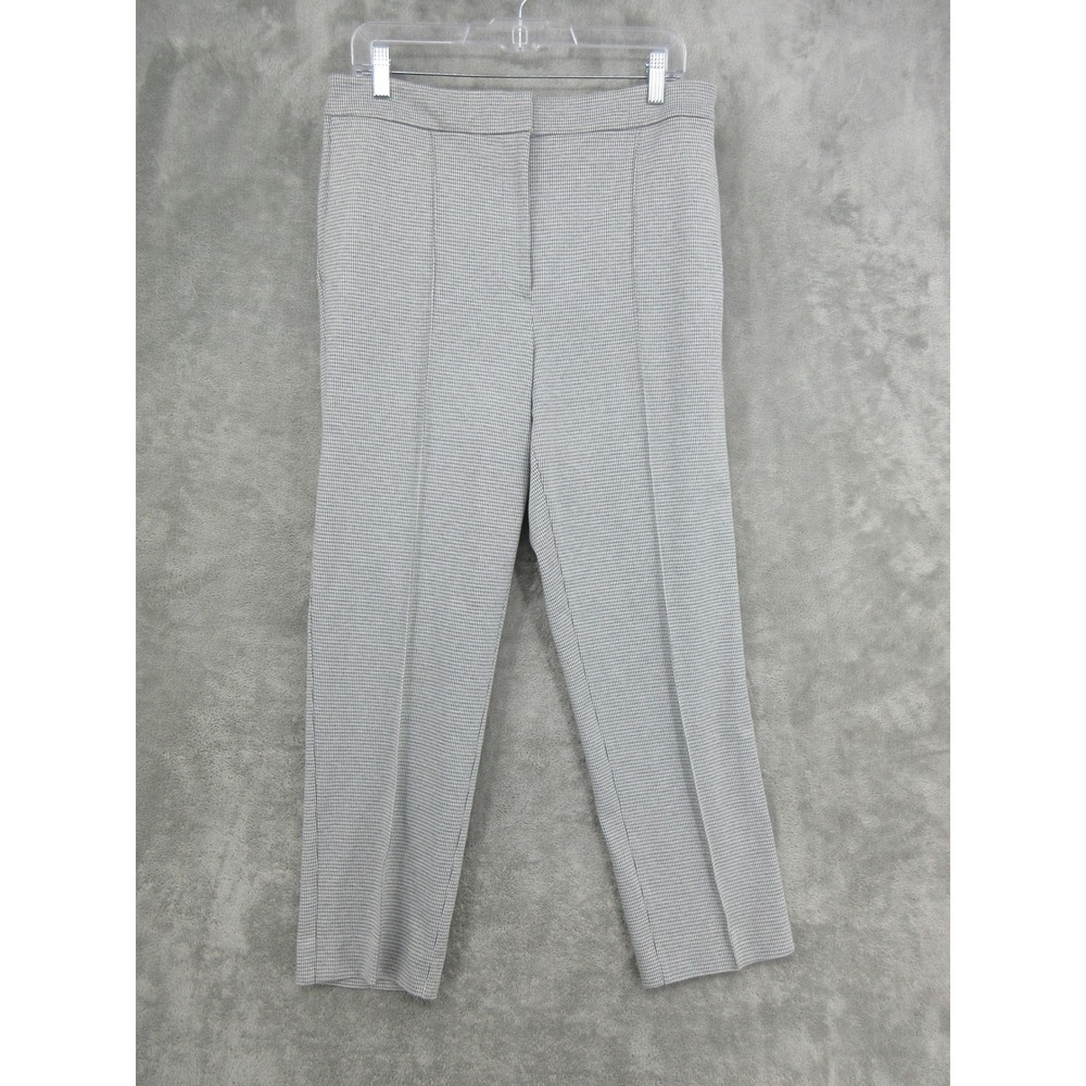Ann Taylor Pants Womens Size 12 Gray Houndstooth Career Trousers Ankle Pockets